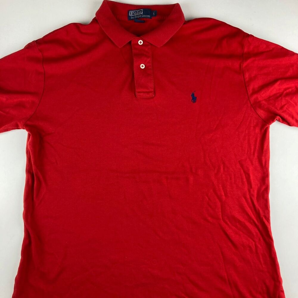 Polo Ralph Lauren Polo Shirt Mens Large Red Blue Pony Cotton Classic